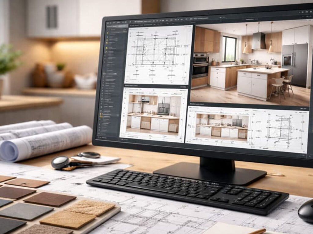 Cabinet shop drawings and cut lists reviewed on screen before production